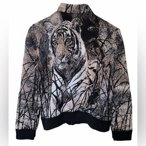 St John Collection Tiger Print Santana Knit Cardigan Sweater Size 6 USA